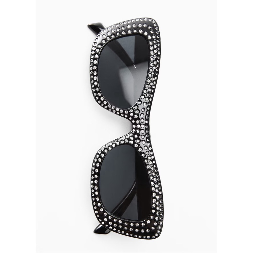 NWT Mango Mng Rhinestone Sunglasses Recycled Materials Black Retro Glam Sexy - Picture 5 of 14